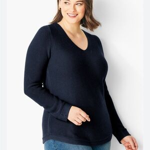 Talbots Navy Blue Link-Stitched V-Neck Sweater -Size M